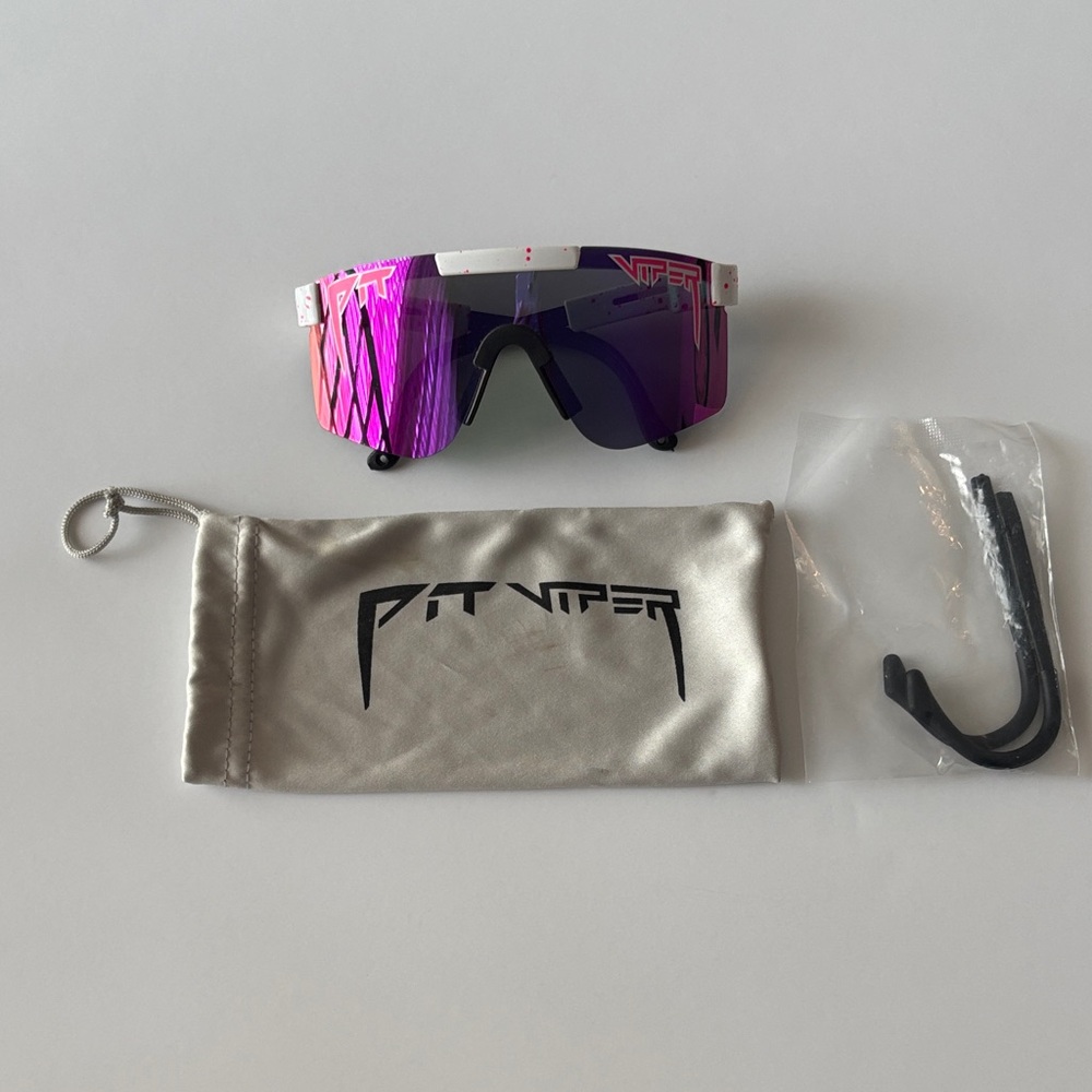 Pit Viper Sunglasses with Neon Pink and Deep Purple Lenses